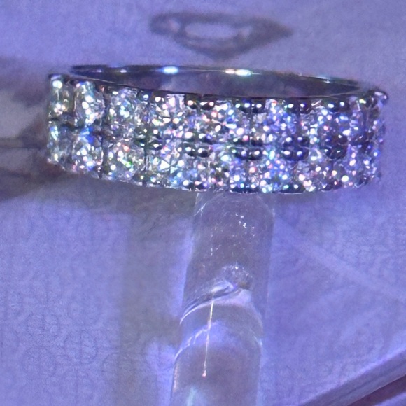 Moissanite Double Row Ring Sz 8 in Sterling Silver Stamped S925 - Picture 1 of 9